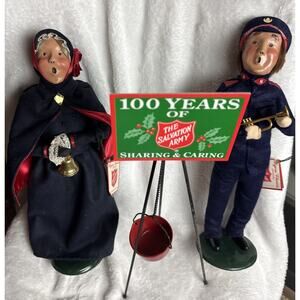 Vintage Byers Choice Salvation Army Carolers 3 Piece Lot Sign & Pail 13’